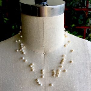 Scattered Faux Pearl on Nylon Cord Necklace